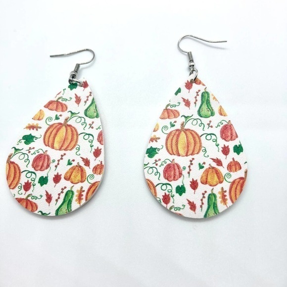 Faux Leather Teardrop Colorful Gourd Print Earrings - Picture 2 of 4